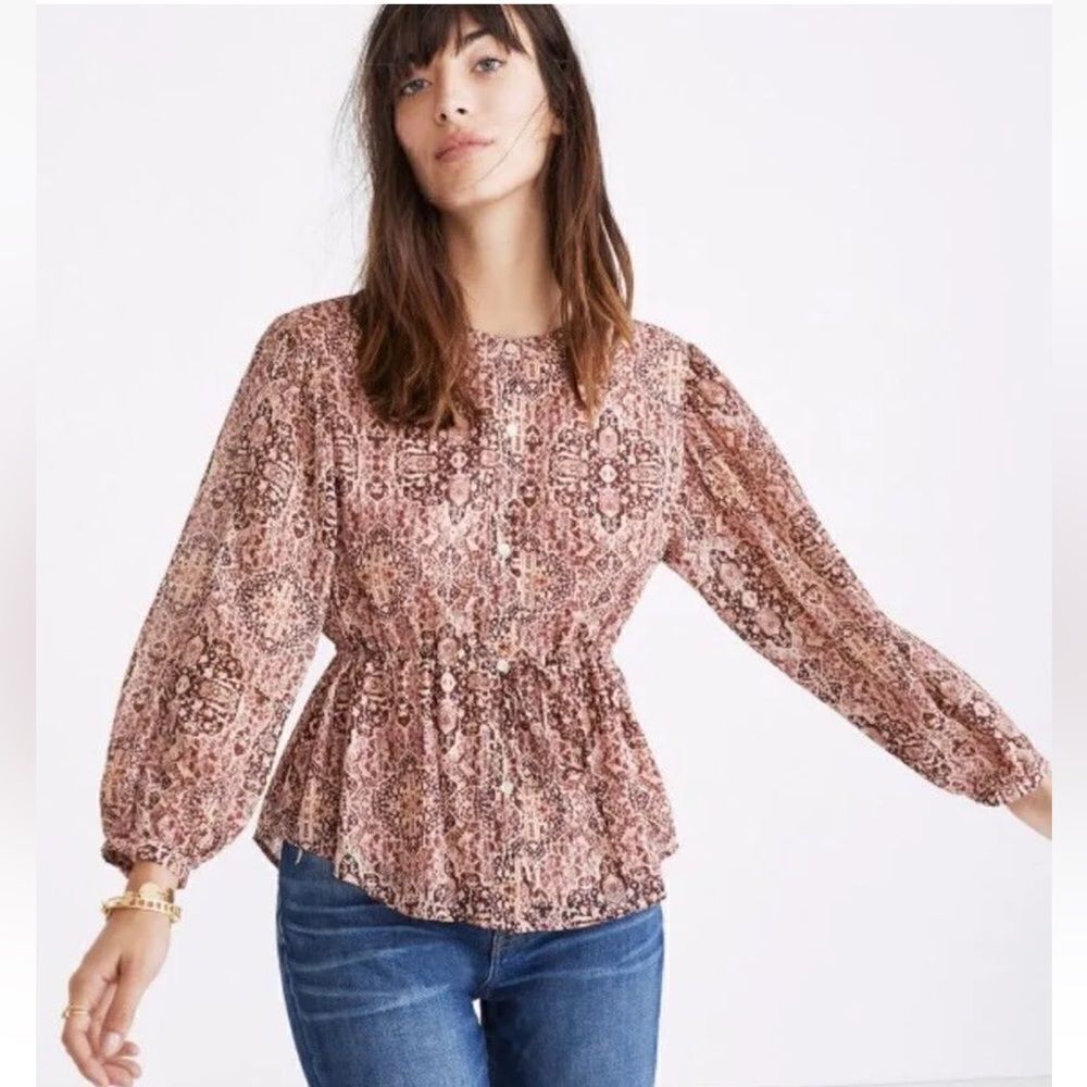 Madewell Floral Blouse in Pink and Brown